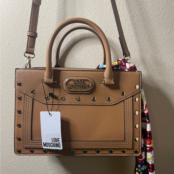 Love Moschino Brown Studded Satchel Bag